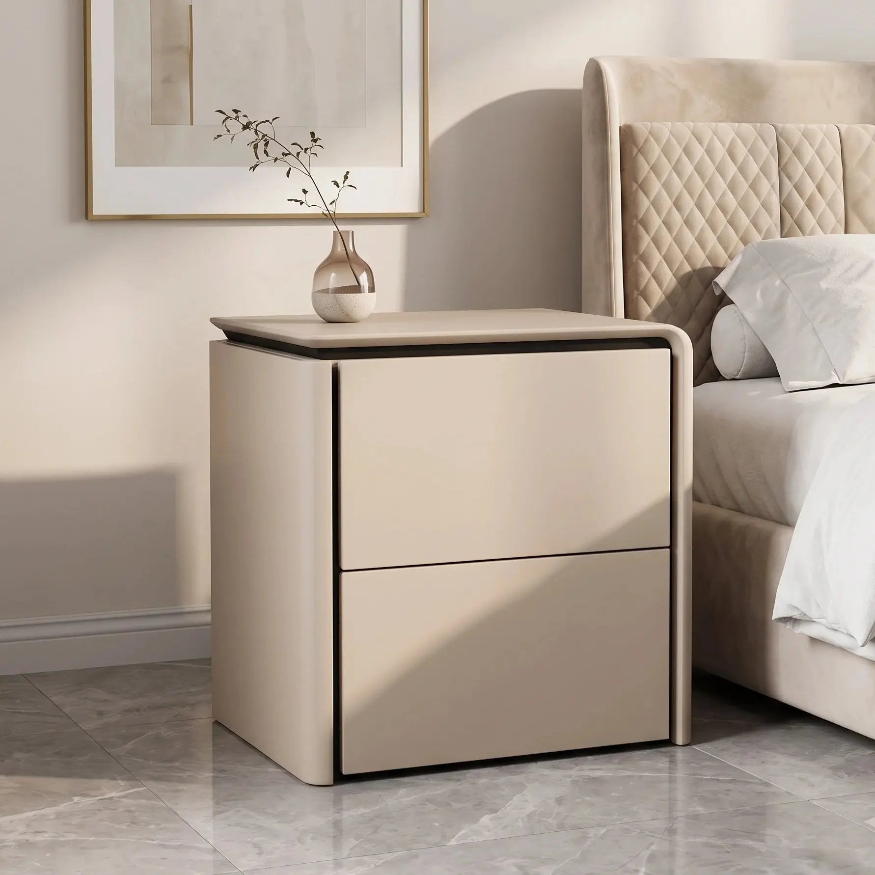 Modern Solid Wood Nightstand with Silent Drawer & Leather Finish Scrollcart Qatar 