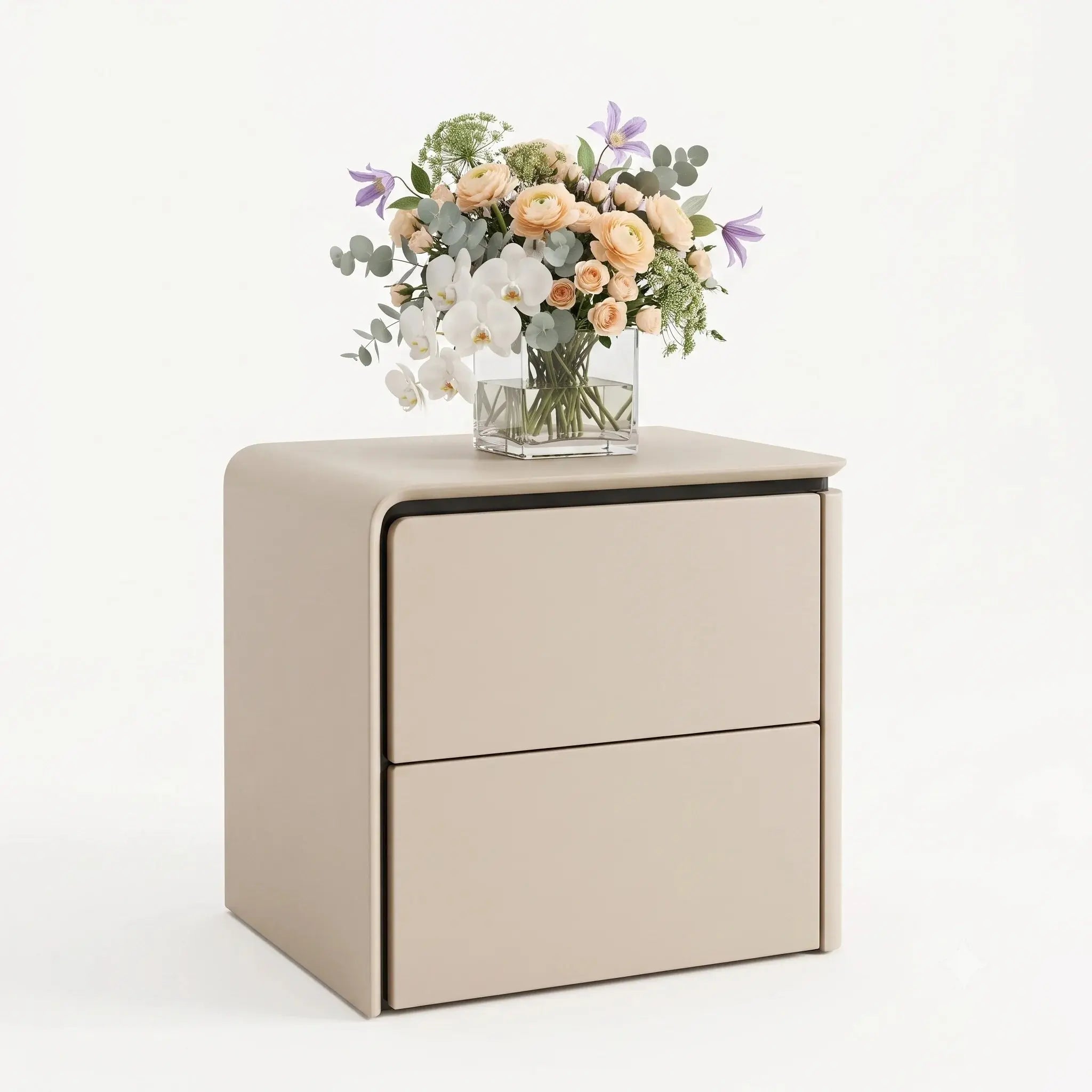Modern Solid Wood Nightstand with Silent Drawer & Leather Finish Scrollcart Qatar 