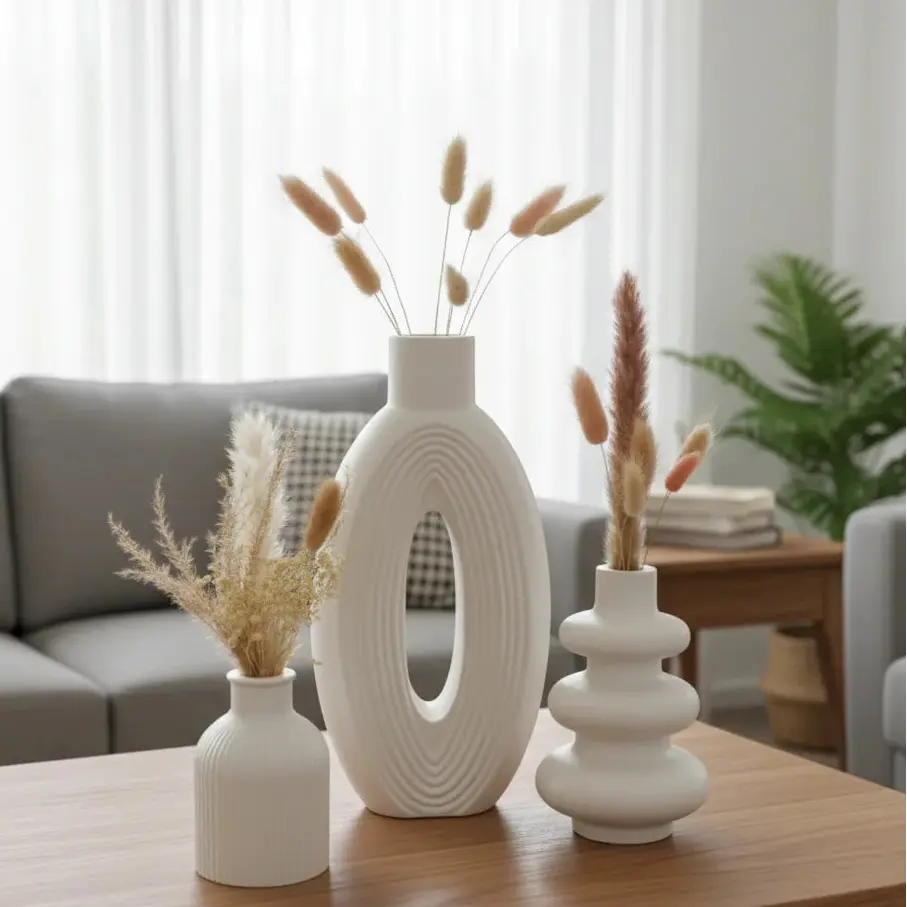 Modern White Decor Ceramic Vase Set Price Doha Qatar