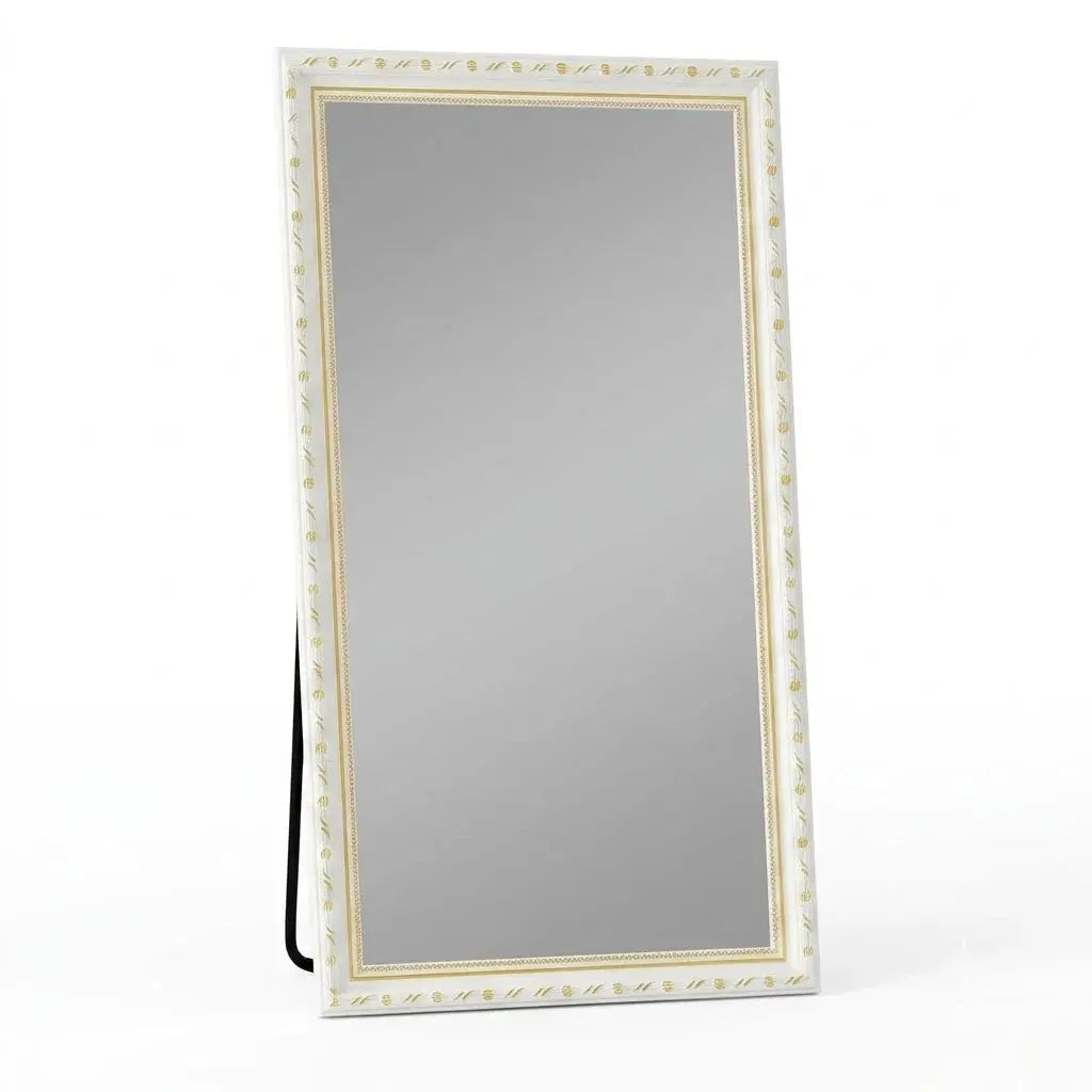 Modern Wooden Full Length Mirror with Stand 50×160cm | White & Gold Frame Scrollcart Qatar 