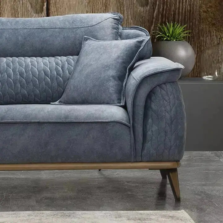 Modern Sofa Set |TUNA - Blue Couch Side View
