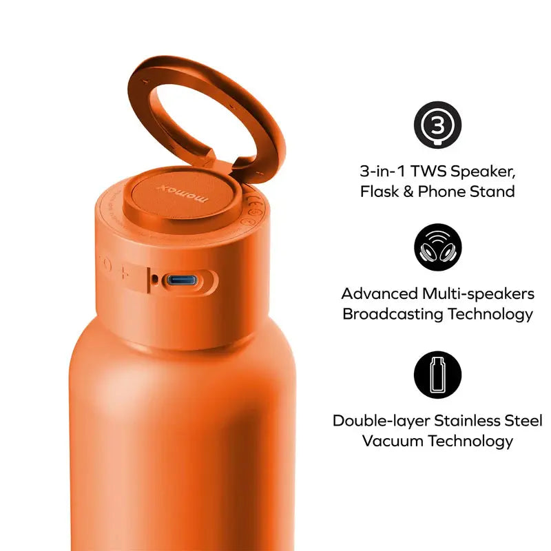 Momax 1-Vibe Bottle Magnetic Wireless Speaker Flask | 3-in-1 Insulated Bottle Marhaba international 