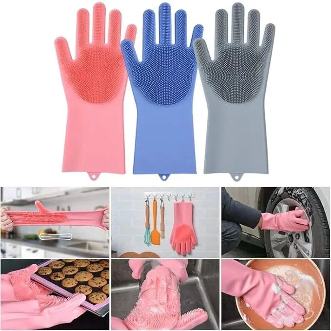 Multi-Functional Silicone Cleaning Gloves (1 Pair) Scrollcart Qatar 