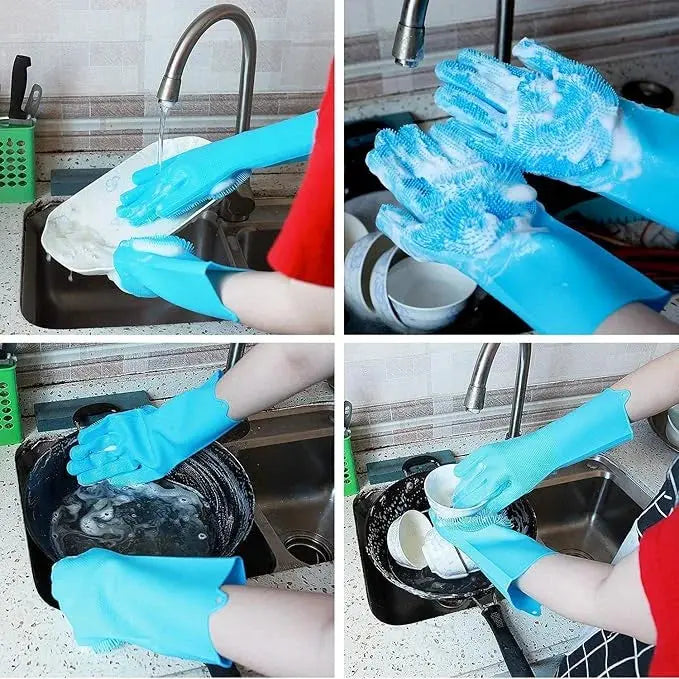 Multi-Functional Silicone Cleaning Gloves (1 Pair) Scrollcart Qatar 