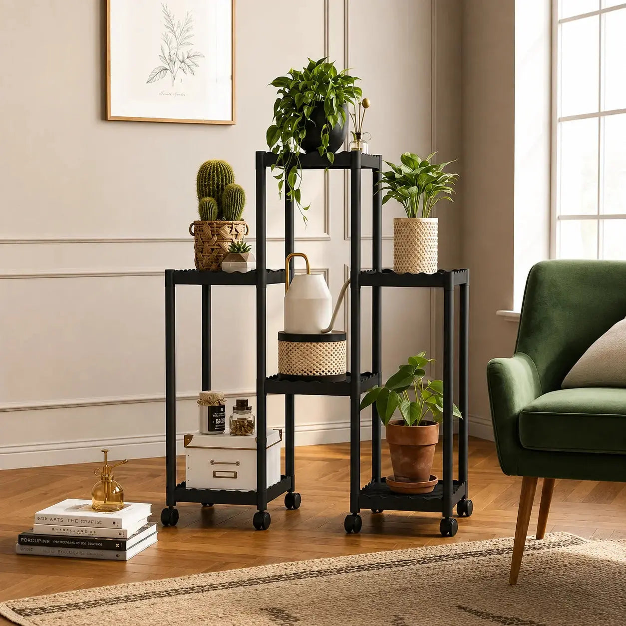 Multi Layer Storage Rack with Wheels - 6 Shelf Plant Stand Scrollcart Qatar 