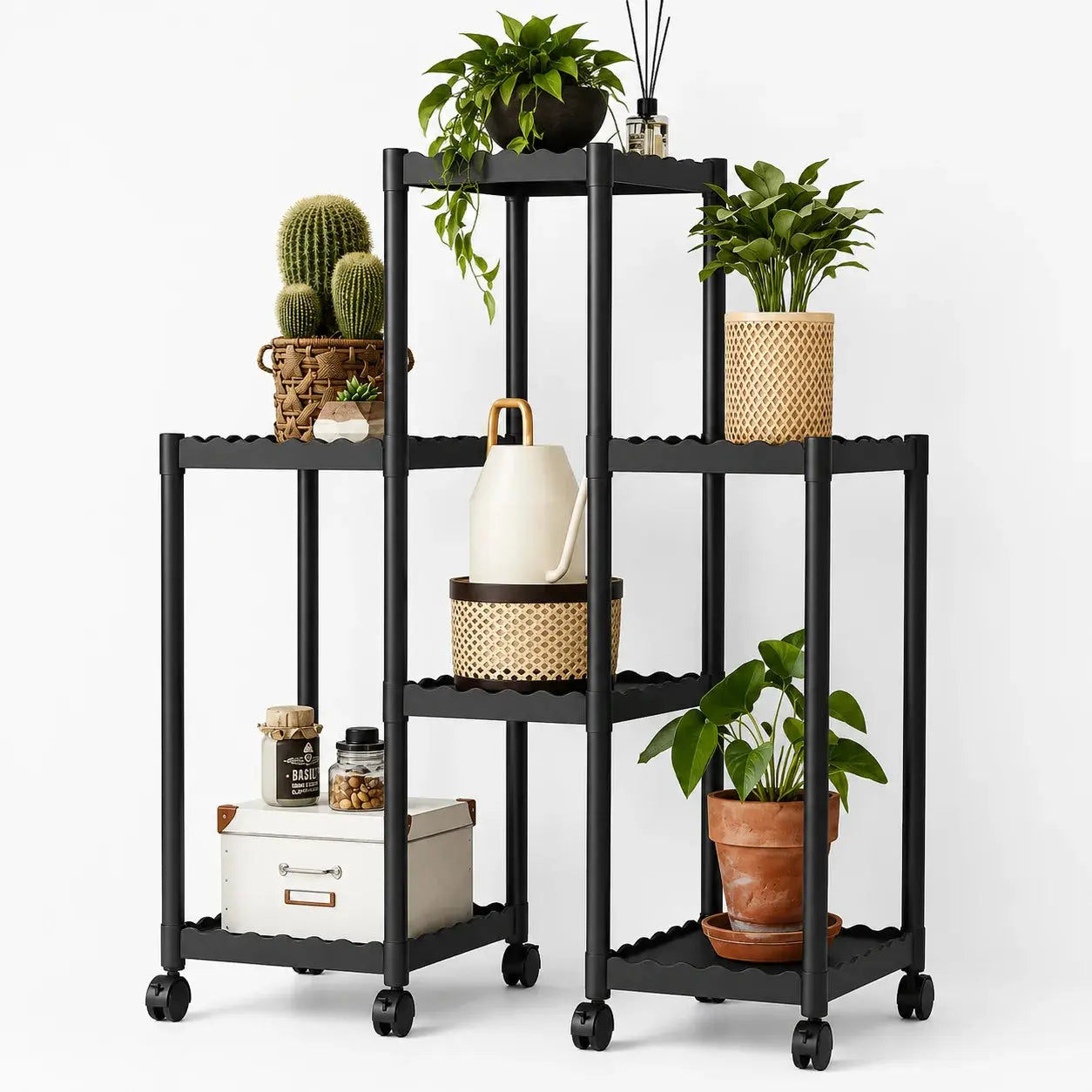 Multi Layer Storage Rack with Wheels - 6 Shelf Plant Stand Scrollcart Qatar 