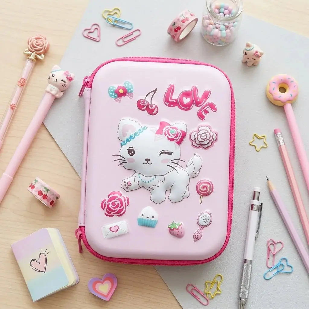 Multi-Purpose Pencil Box & Stationery Organizer – 3D EVA Kitty Cartoon Scrollcart Qatar 
