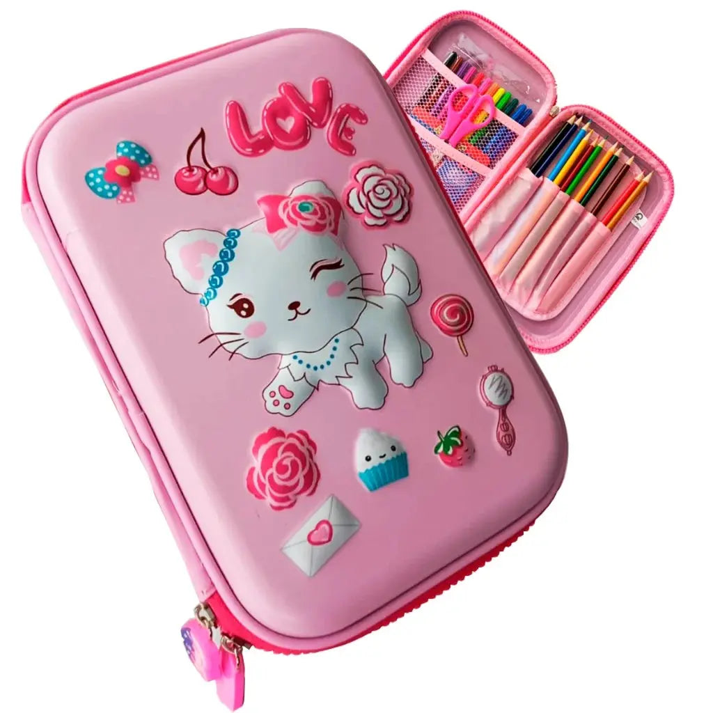 Multi-Purpose Pencil Box & Stationery Organizer – 3D EVA Kitty Cartoon Scrollcart Qatar 