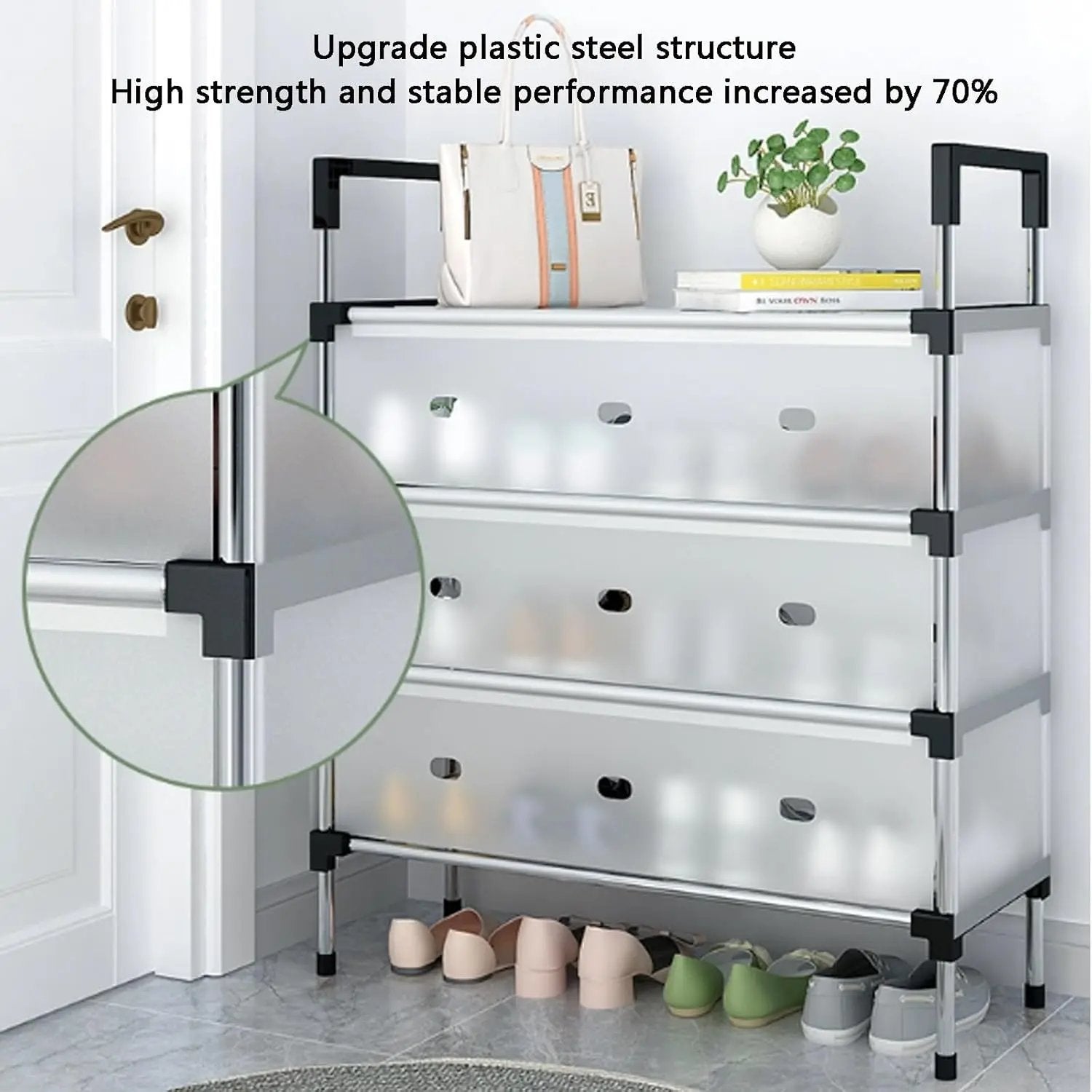 Metal Shoe Rack Organizer-Adjustable Space-Saving Storage for Home & Entryway Scrollcart Qatar 