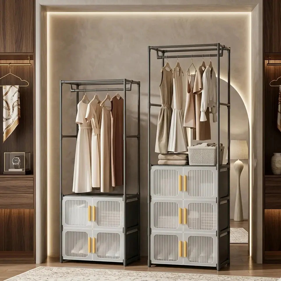 Multifunctional Clothes Organizer with Drawers and Hanging Rack Scrollcart Qatar 