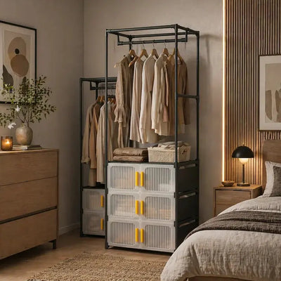 Multifunctional Clothes Organizer with Drawers and Hanging Rack Scrollcart Qatar 