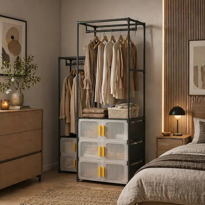 Multifunctional Clothes Organizer with Drawers and Hanging Rack Scrollcart Qatar 