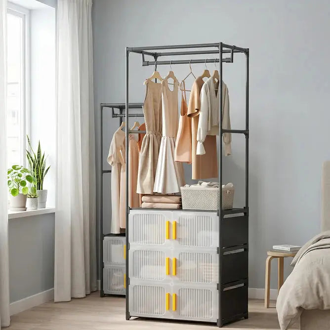 Multifunctional Clothes Organizer with Drawers and Hanging Rack Scrollcart Qatar 
