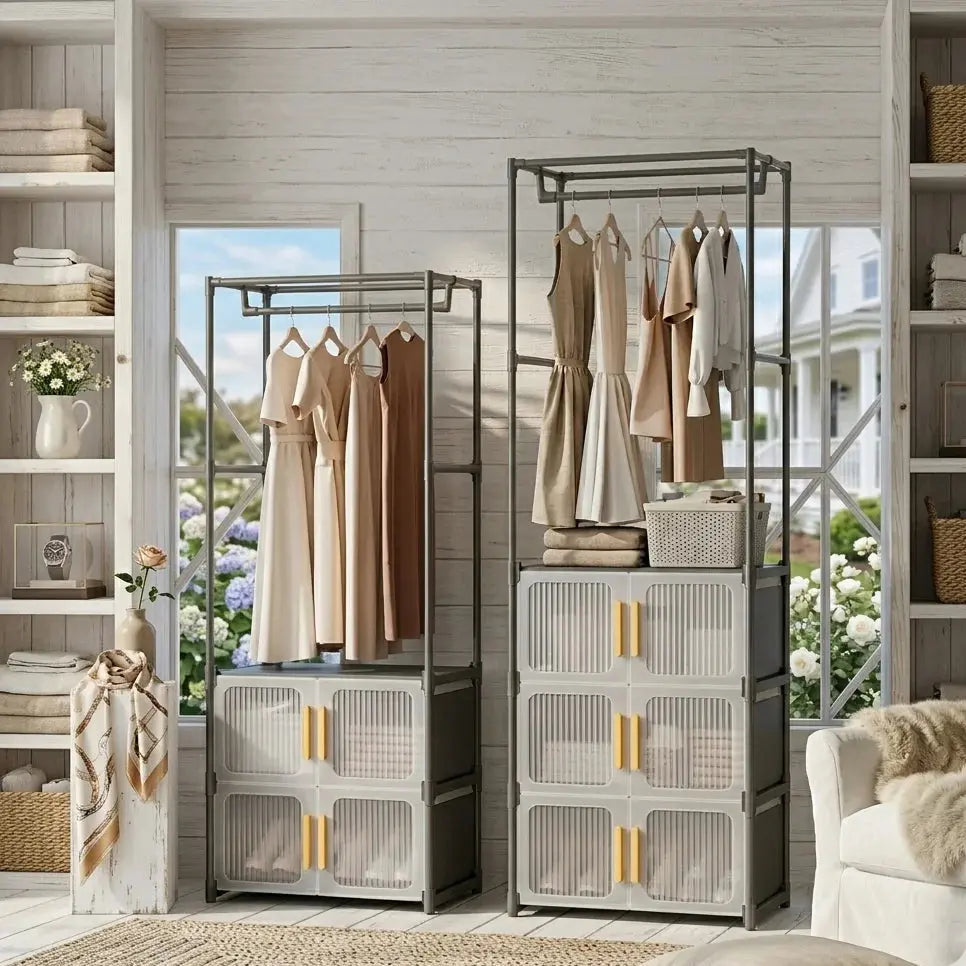 Multifunctional Clothes Organizer with Drawers and Hanging Rack Scrollcart Qatar 