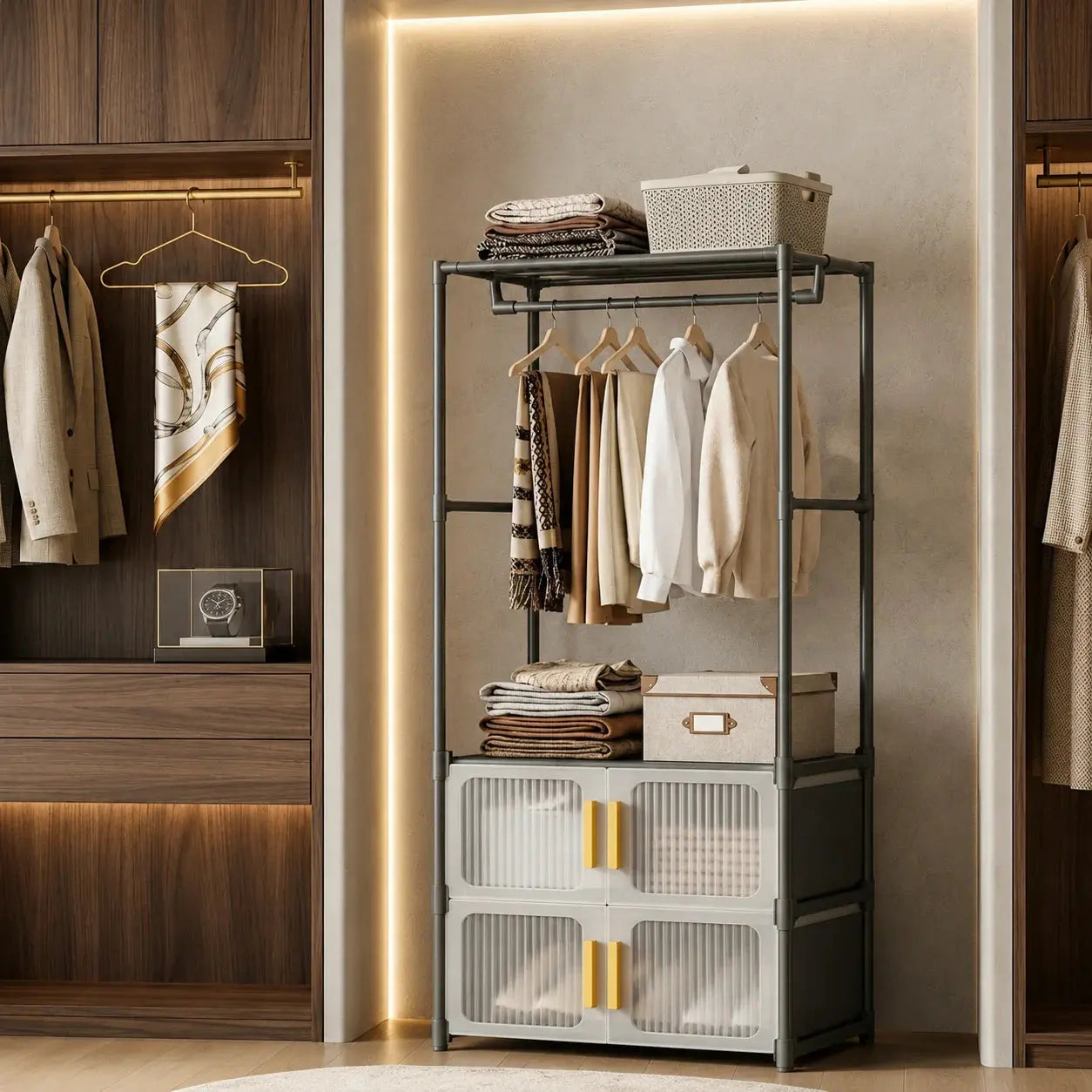 Multifunctional Clothes Organizer with Drawers and Hanging Rack Scrollcart Qatar 