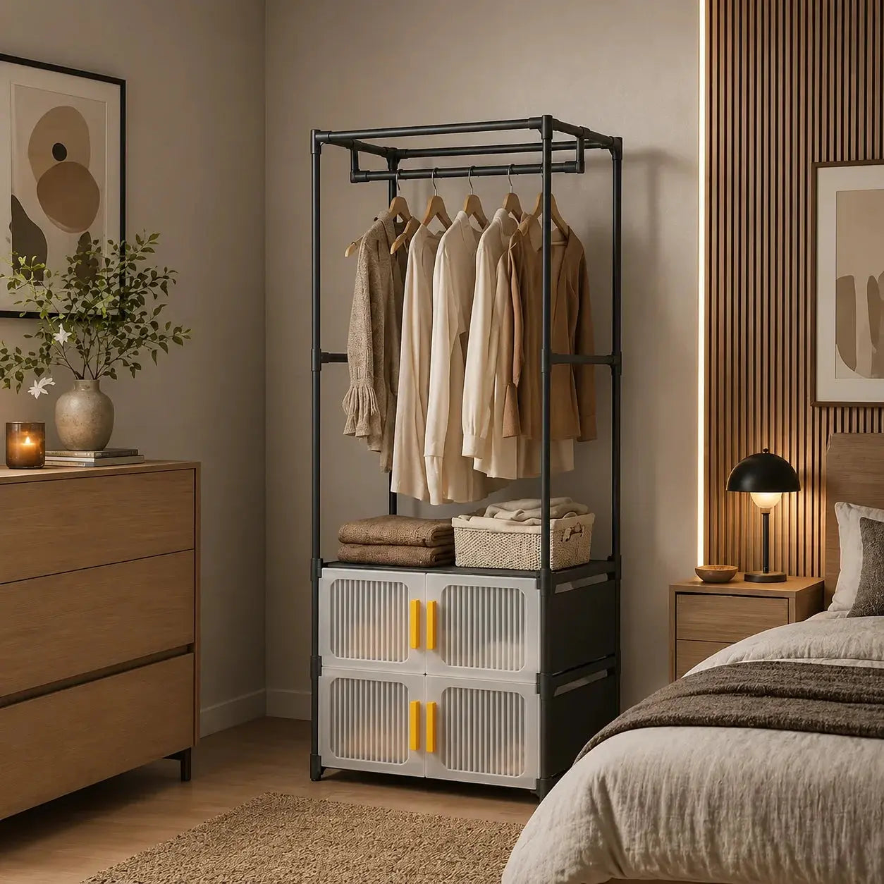 Multifunctional Clothes Organizer with Drawers and Hanging Rack Scrollcart Qatar 