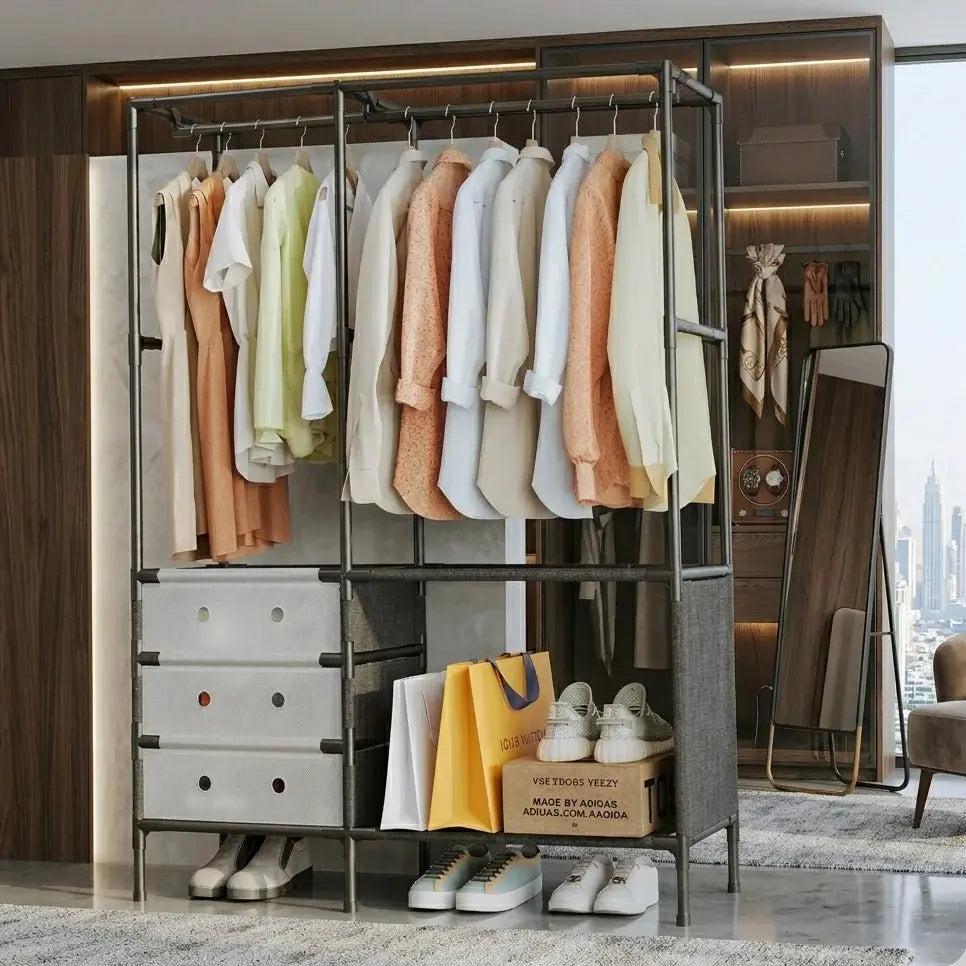 Multifunctional Portable Cloth Rack Wardrobe Organizer Storage Scrollcart Qatar 