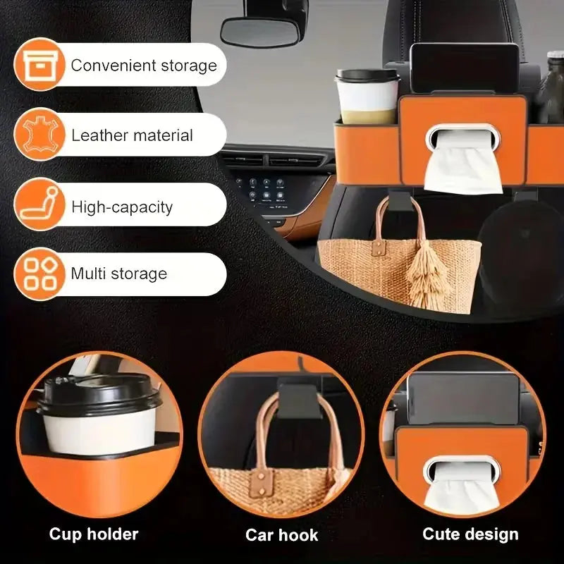 Multifunctional Premium Leather Car Seat Back Organizer Scrollcart Qatar 