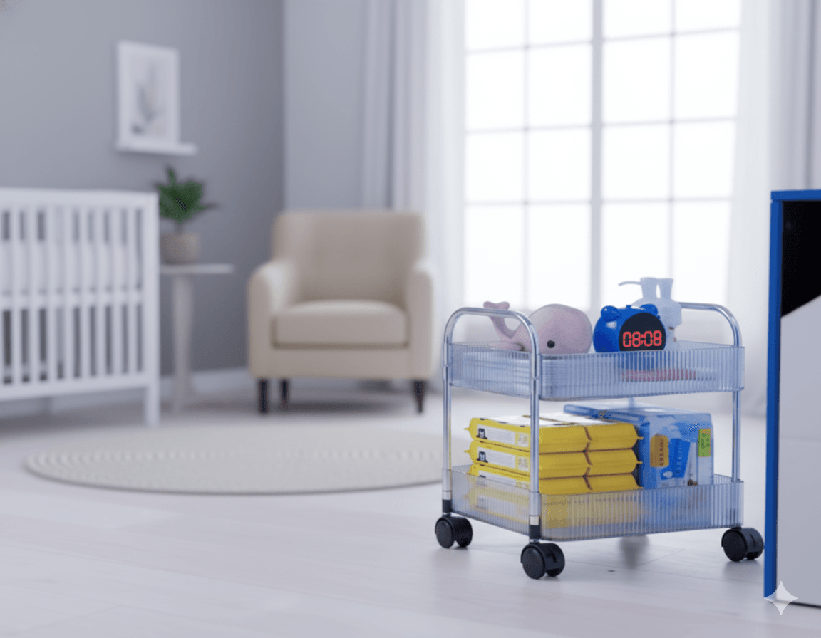 Multifunctional Transparent Storage Box Cart with360° Rotating Wheels – Acrylic Tiered Rack Trolley for Home & Office Scrollcart Qatar 