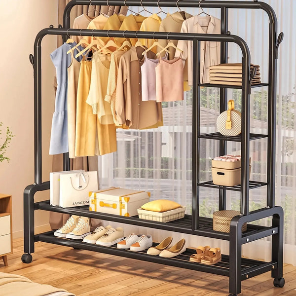 Multipurpose Cloth Drying Stand Dual Rod Rack with Wheels Scrollcart Qatar 