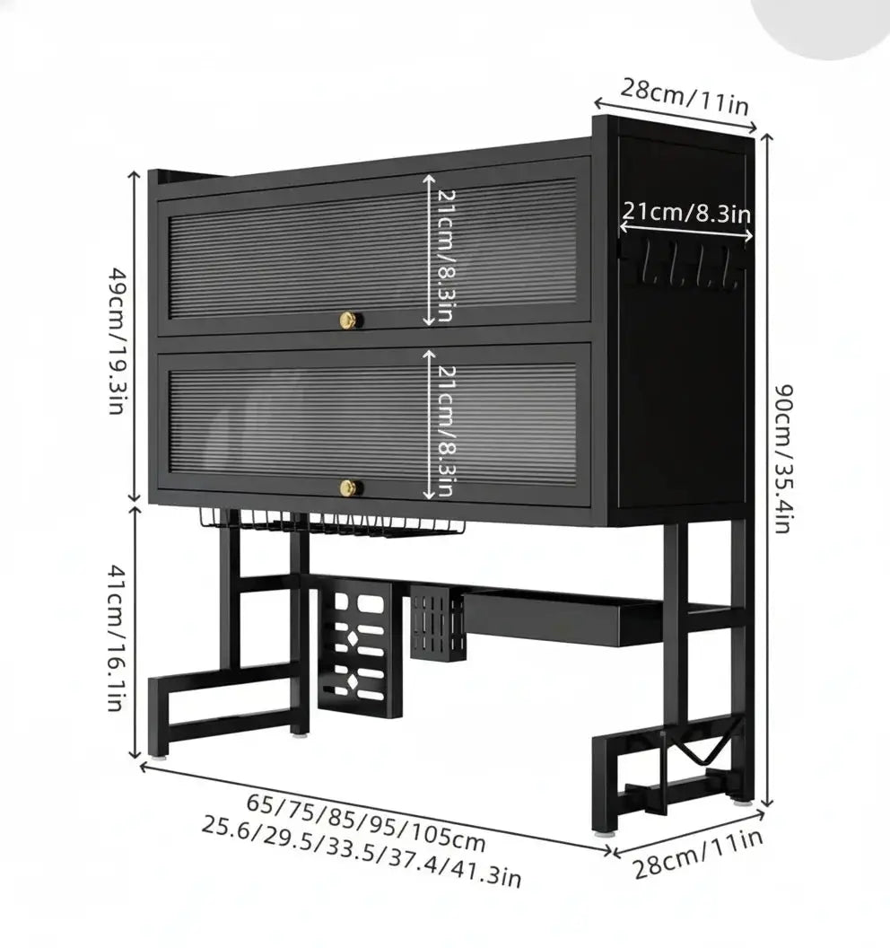 Over-the-Sink Dish Storage Rack with Flip-Cover Doors & Multi-Layer Kitchen Sick Rack
