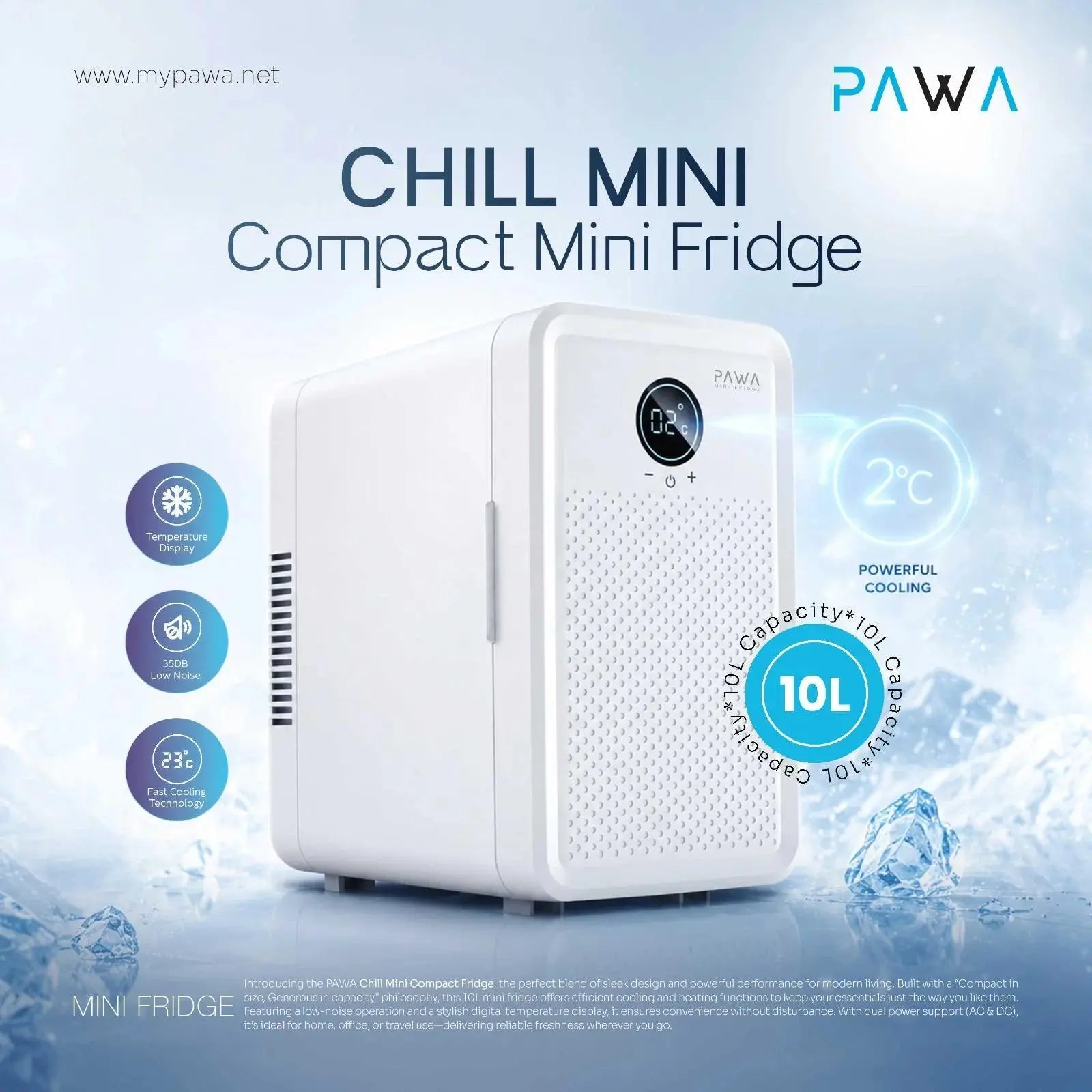 PAWA Chill Mini 10L Portable Mini Fridge – Hot & Cold Scrollcart Qatar 