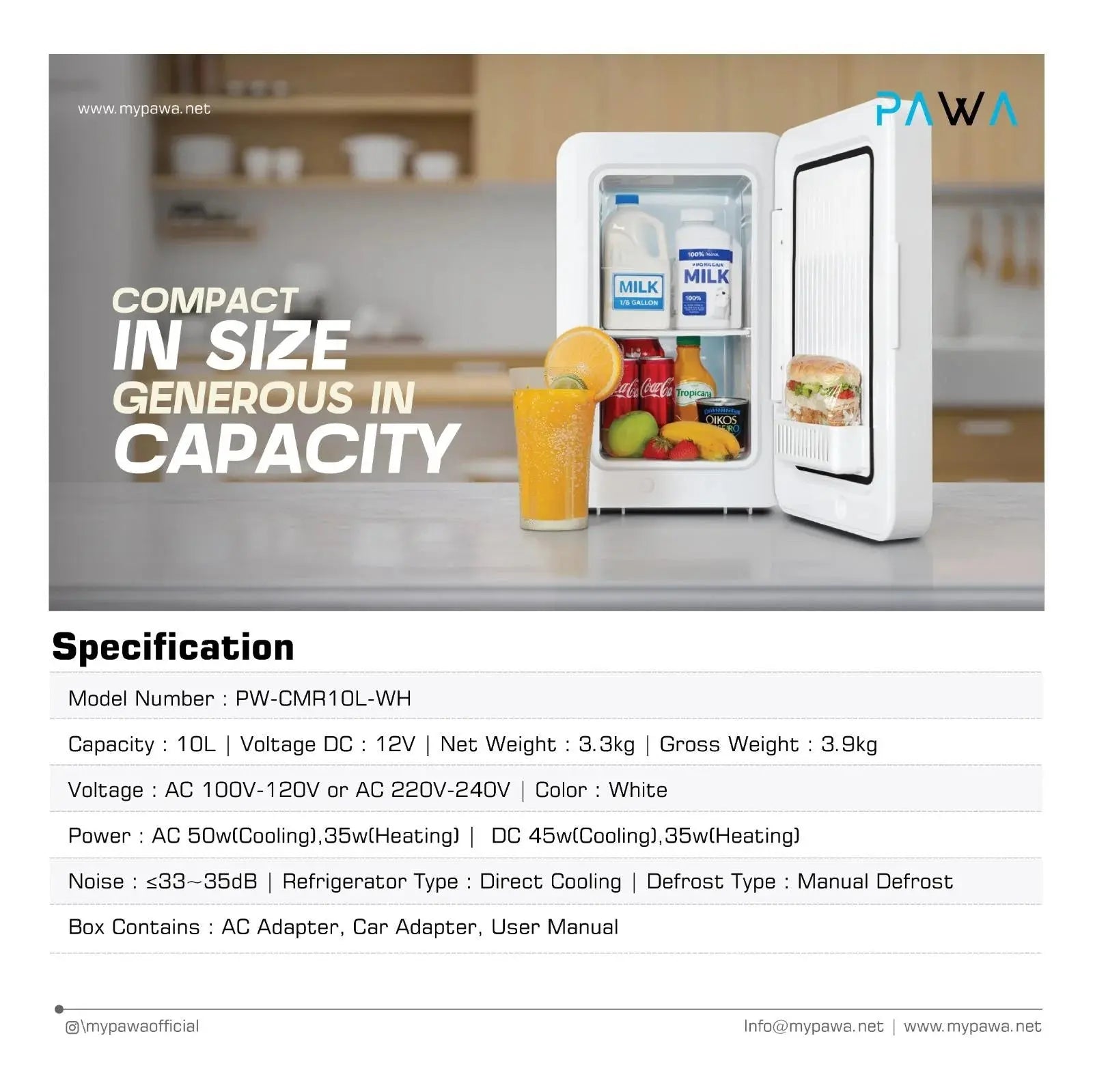 PAWA Chill Mini 10L Portable Mini Fridge – Hot & Cold Scrollcart Qatar 