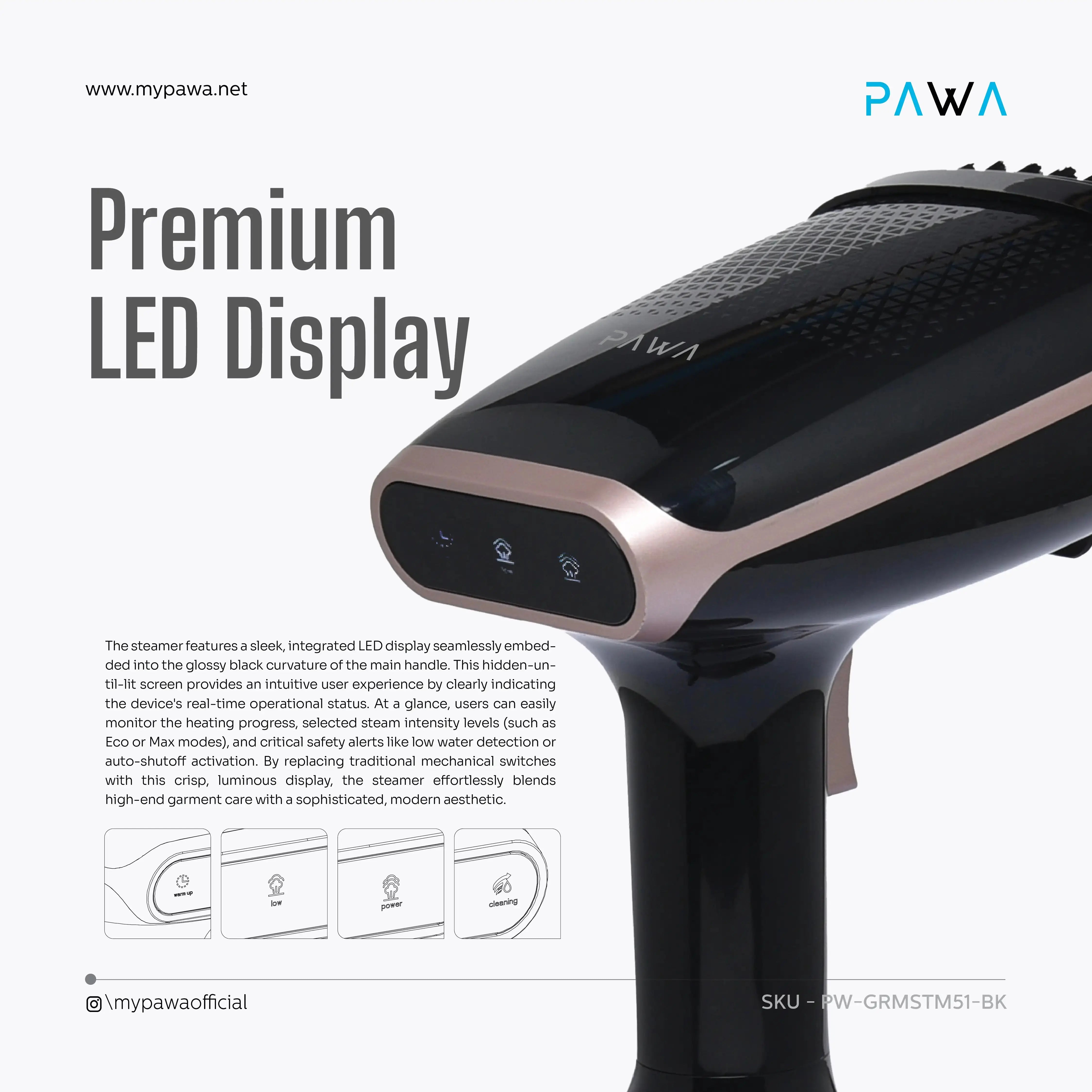 PAWA Optisteam Handheld Steamer with Display 1800W – 310ml Tank Scrollcart Qatar 