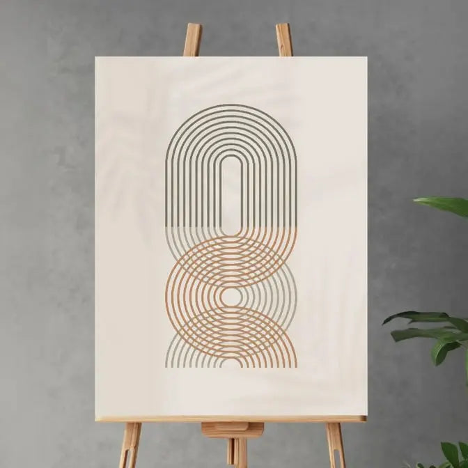 Pastel Beige Geometric Elliptic Line Boho Art – Wrapped Canvas Wall Painting Scrollcart Qatar 