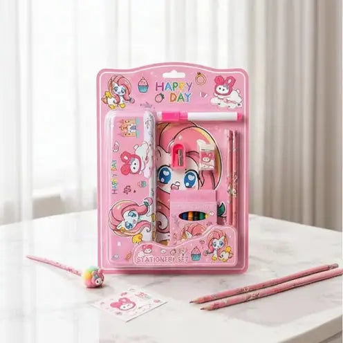 Pink Kids Stationery & Pencil Box Set – Cartoon Design Scrollcart Qatar 