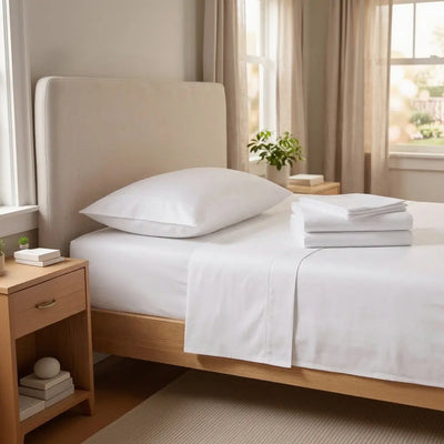 Plain White 100% Cotton 250TC Percale Luxury Hotel Bedsheet Scrollcart Qatar 