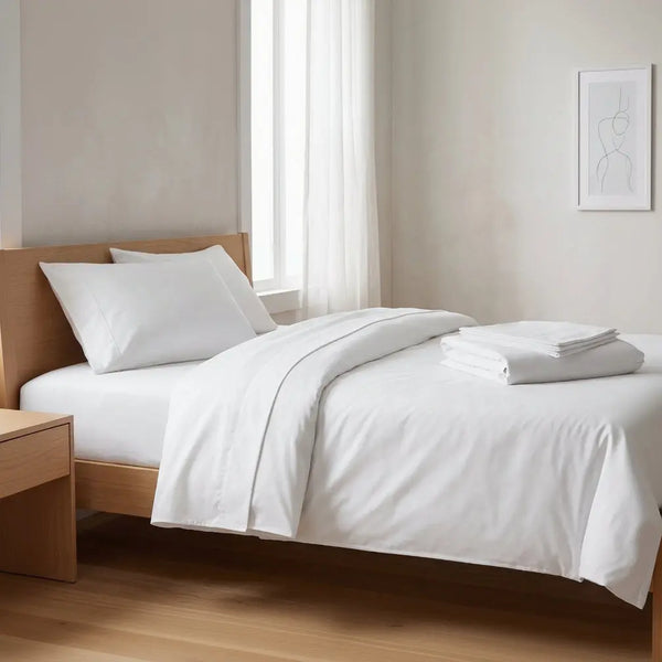 Plain White 100% Cotton 250TC Percale Luxury Hotel Bedsheet Scrollcart Qatar 