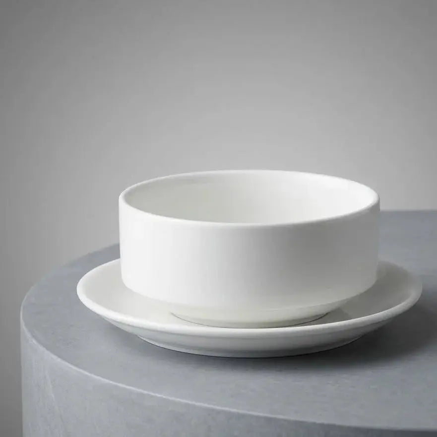 Plain White Ceramic Soup Bowl Set with Saucer & Spoon – Dishwasher Safe Tableware Scrollcart Qatar 