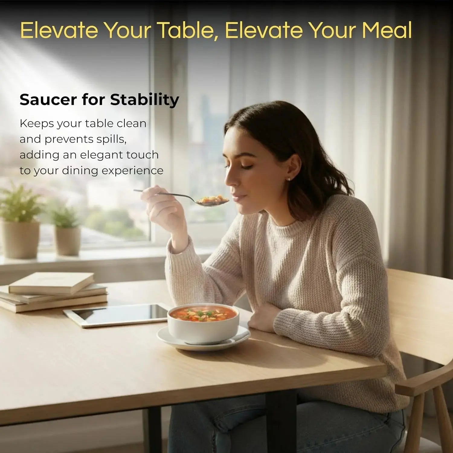 Plain White Ceramic Soup Bowl Set with Saucer & Spoon – Dishwasher Safe Tableware Scrollcart Qatar 