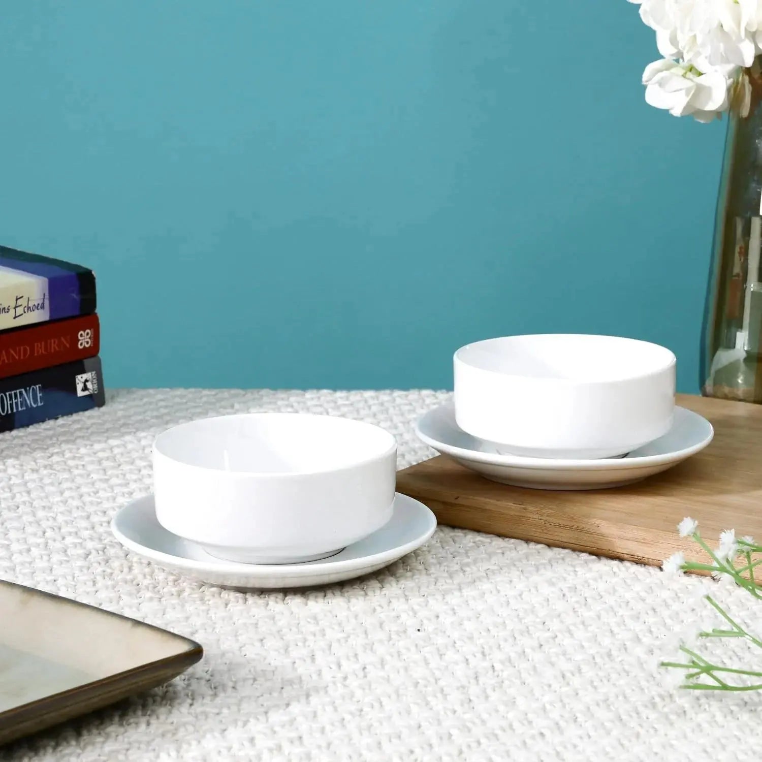 Plain White Ceramic Soup Bowl Set with Saucer & Spoon – Dishwasher Safe Tableware Scrollcart Qatar 