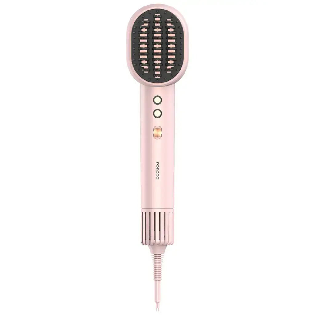 Porodo 2-in-1 Professional Hair Dryer & Straightener Brush with Smart Heat Control -Pink Scrollcart Qatar 