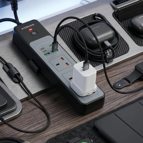 Porodo 3-AC Heavy-Duty Power Strip & 45W Fast Charging Hub Scrollcart Qatar 