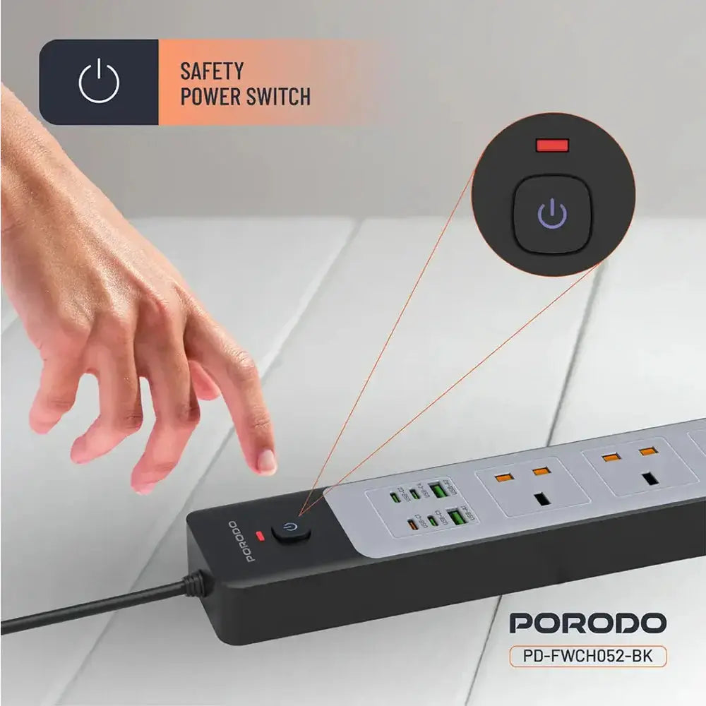 Porodo 3-AC Heavy-Duty Power Strip & 45W Fast Charging Hub Scrollcart Qatar 