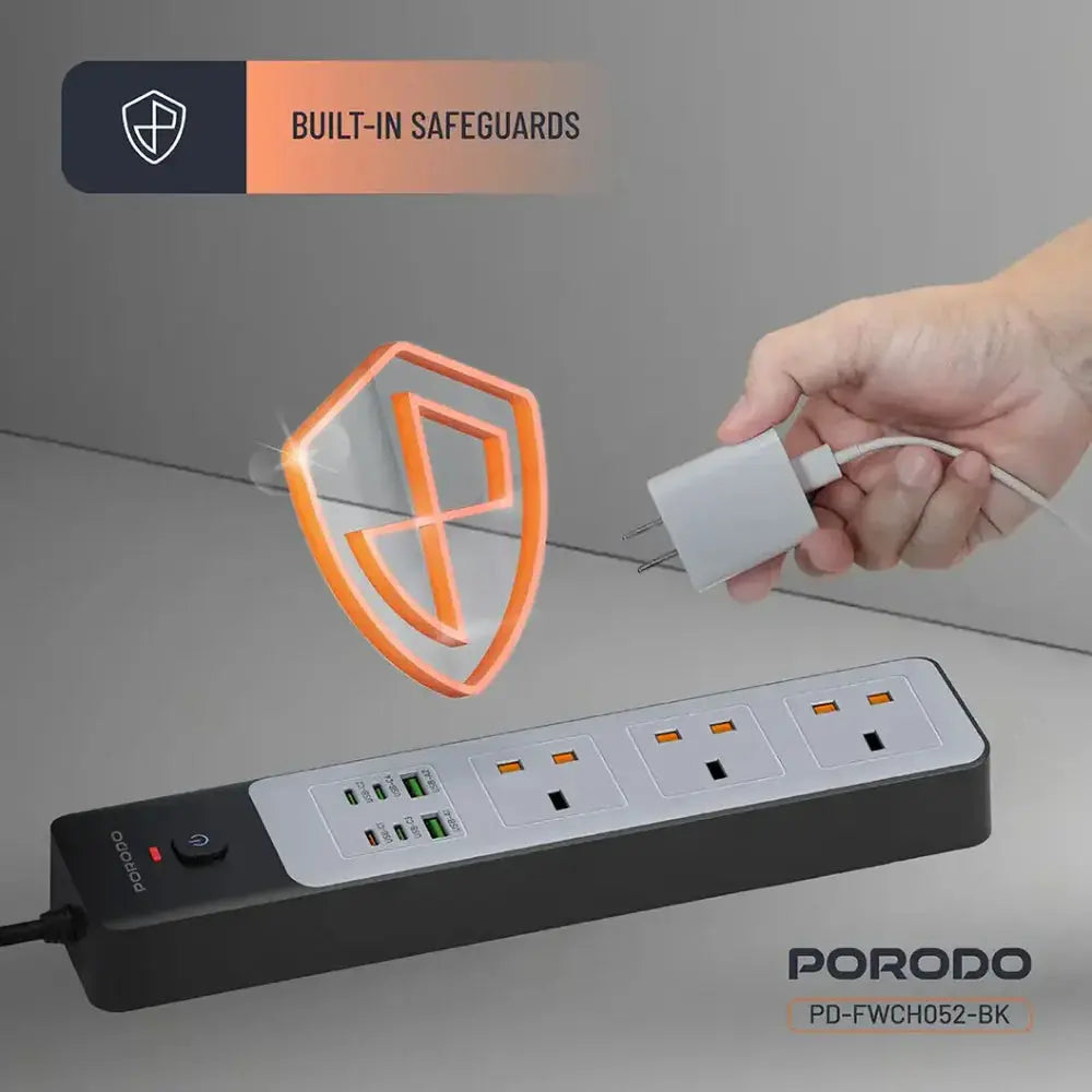 Porodo 3-AC Heavy-Duty Power Strip & 45W Fast Charging Hub Scrollcart Qatar 