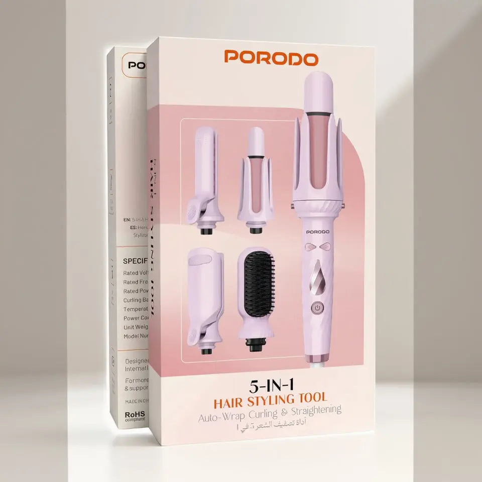 Porodo 5-in-1 Professional Hair Styler & Auto-Wrap Curler Scrollcart Qatar 