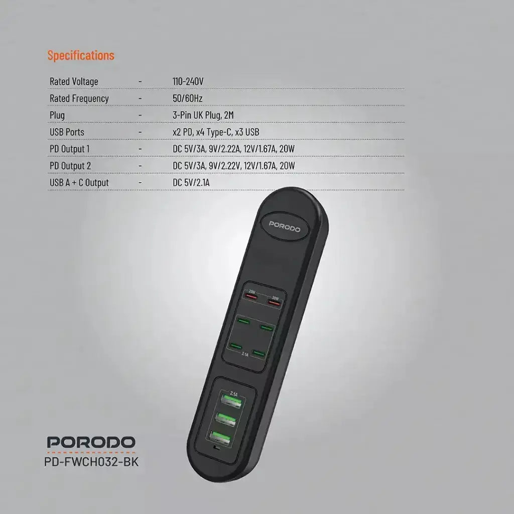 Porodo 50W Multi-Port USB Charging Hub Black Doha Qatar