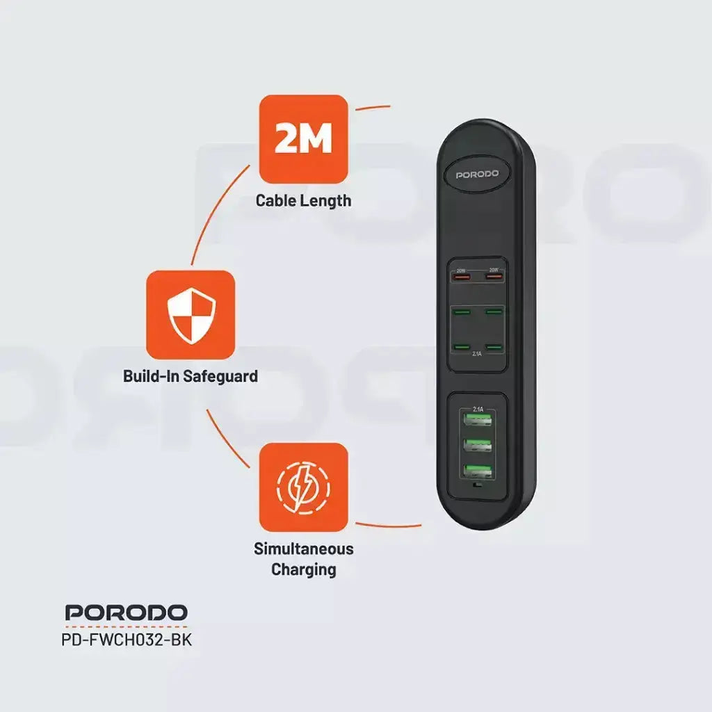 Porodo 50W Multi-Port USB Charging Hub Black Doha Qatar