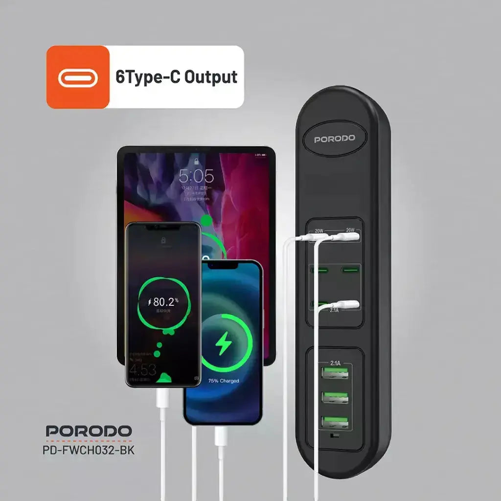 Porodo 50W Multi-Port USB Charging Hub Black Doha Qatar
