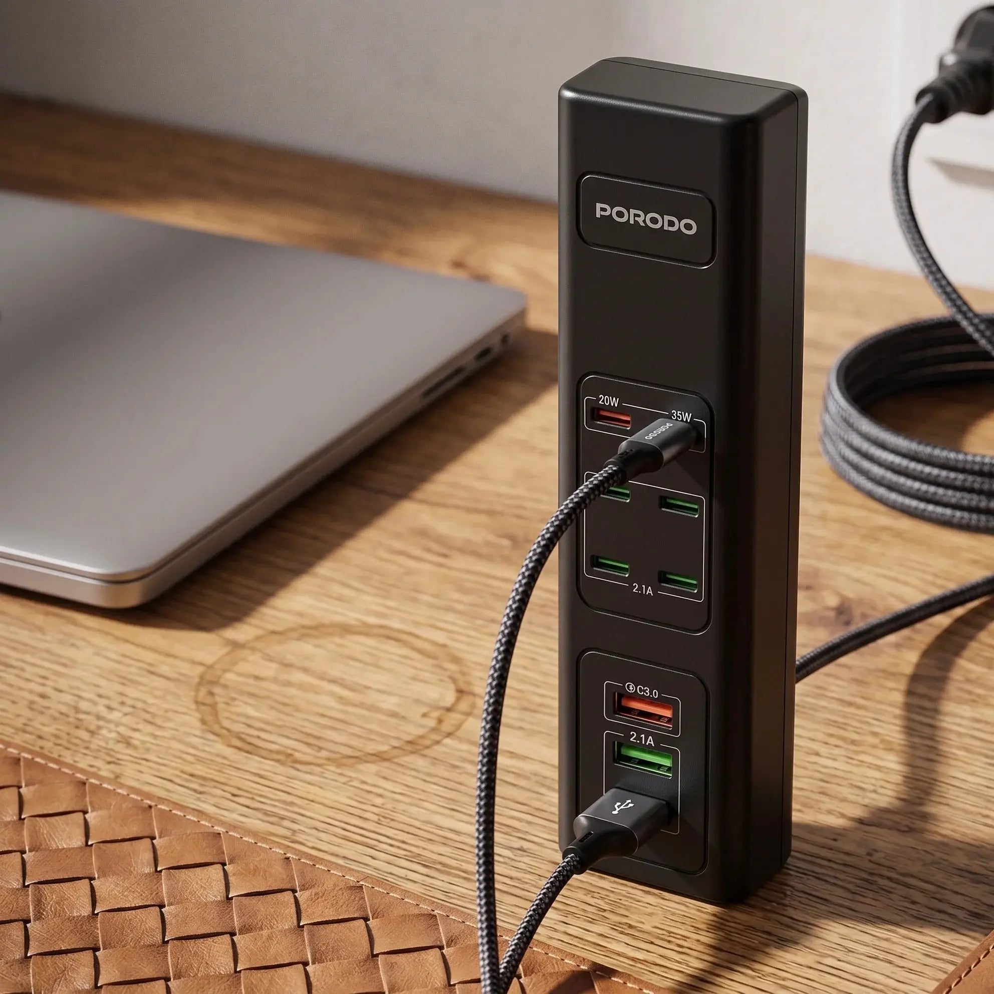 Porodo 9-in-1 USB Fast Charging Hub (35W PD & QC3.0 — Black) Scrollcart Qatar 