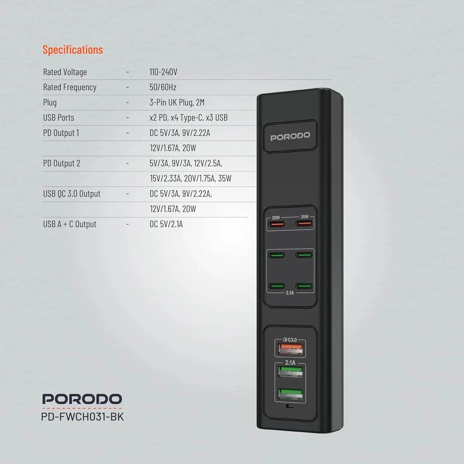Porodo 9-in-1 USB Fast Charging Hub (35W PD & QC3.0 — Black) Scrollcart Qatar 