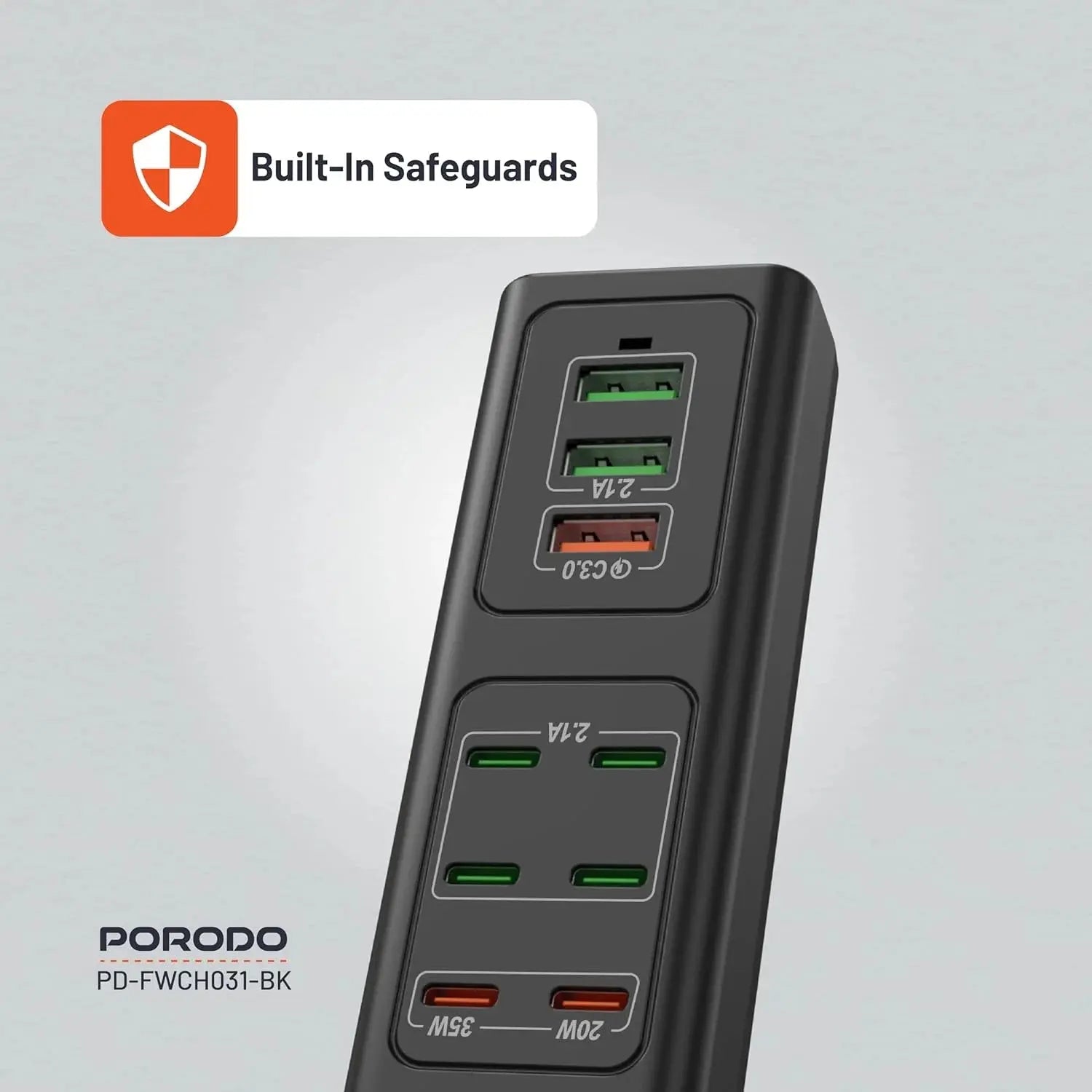 Porodo 9-in-1 USB Fast Charging Hub (35W PD & QC3.0 — Black) Scrollcart Qatar 