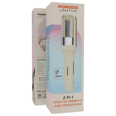 Porodo Lifestyle 2-In-1 Split End Trimmer & Hair Straightener (White) Scrollcart Qatar 