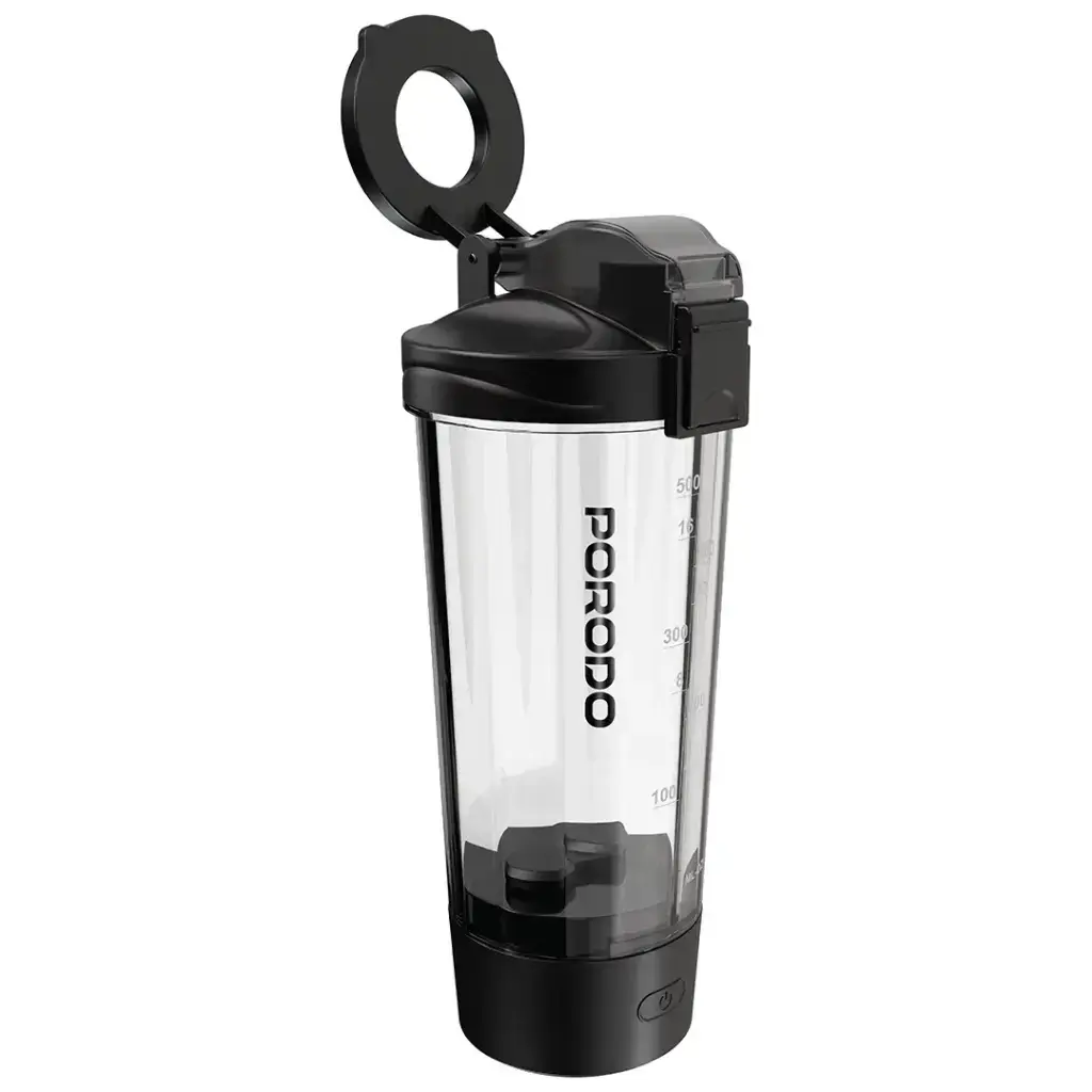 Porodo Lifestyle Grip & Mix Electric Protein Shaker Bottle (Black) Scrollcart Qatar 