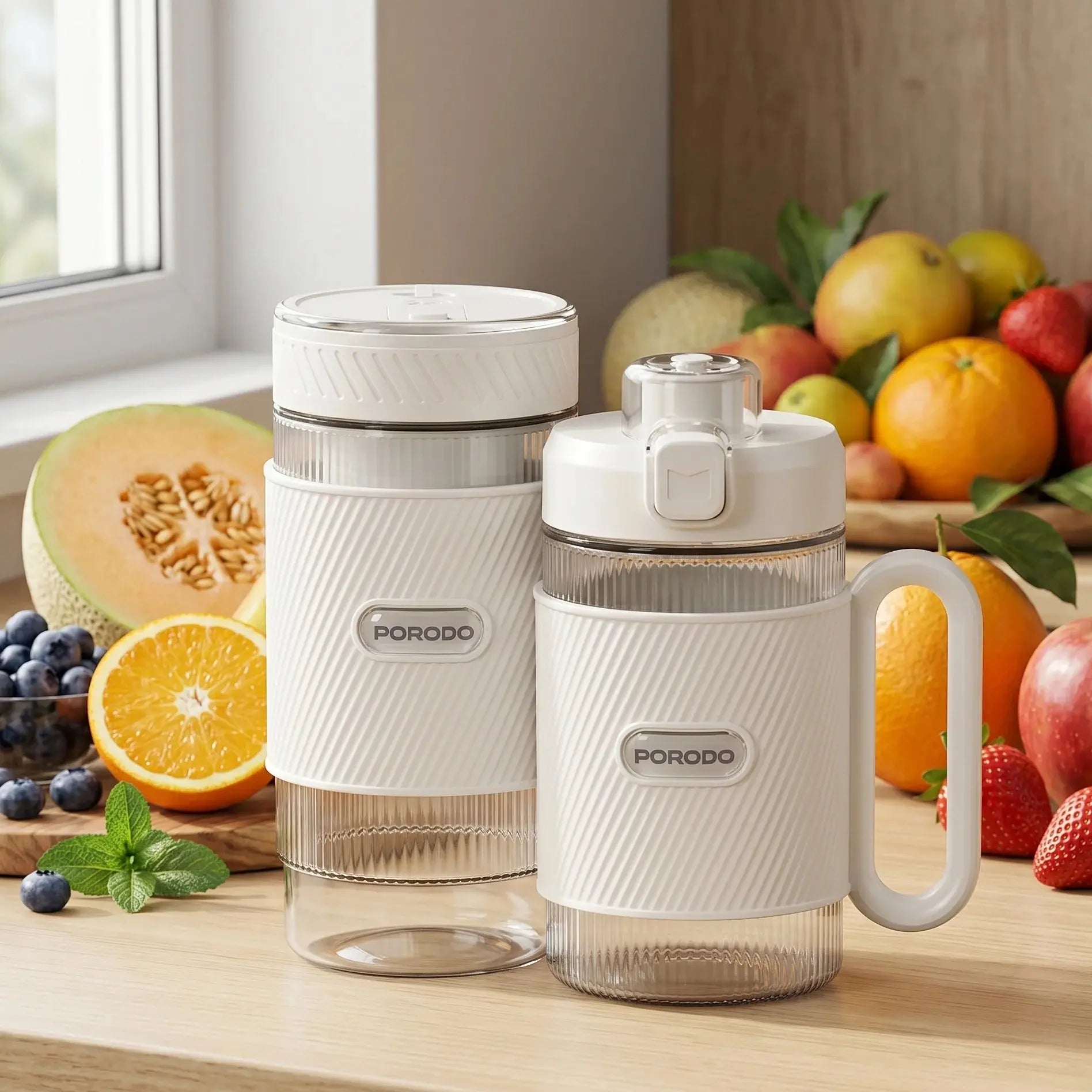Porodo Lifestyle Portable Dual-Cup Smoothie Blender (White) Scrollcart Qatar 