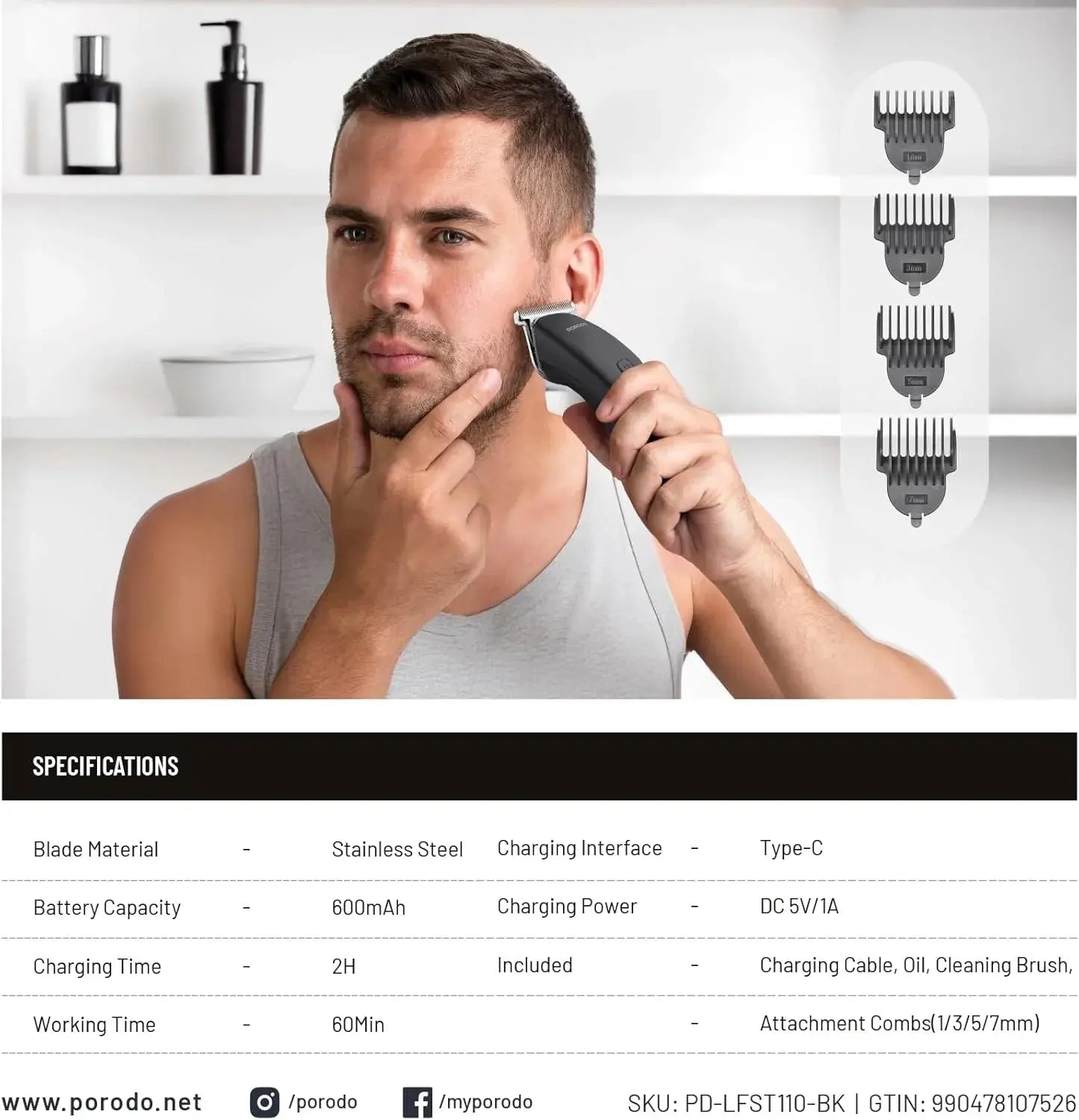 Porodo Professional T-Blade Compact Cordless Face & Hair Trimmer Scrollcart Qatar 